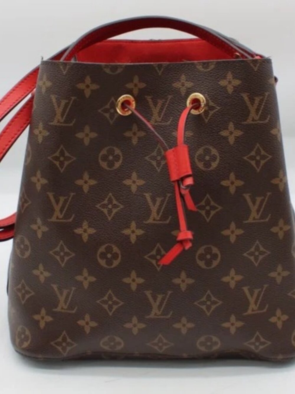 Louis Vuitton NéoNoé Bucket Bag MM Brown Canvas Red Trim - SD3197